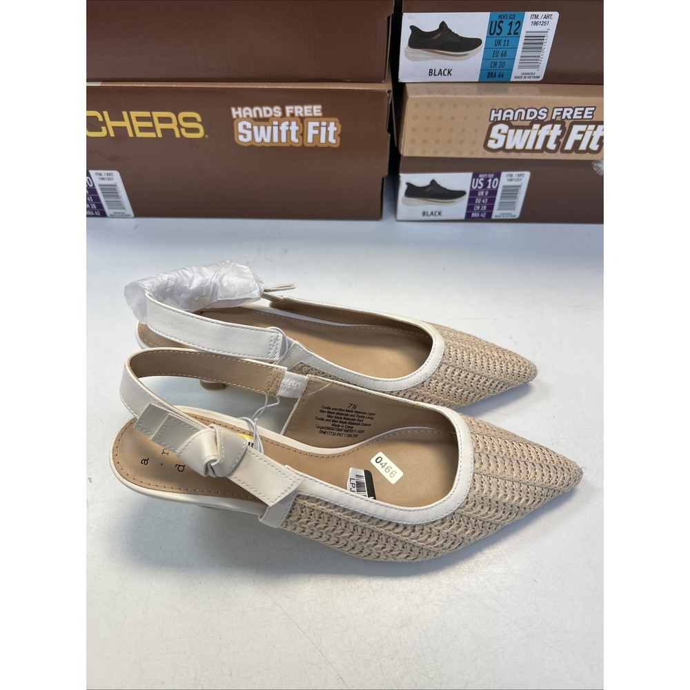 A New Day Dress Shoes Womens 7.5 Natural Beige Woven Slingback Kitten Heel 0466